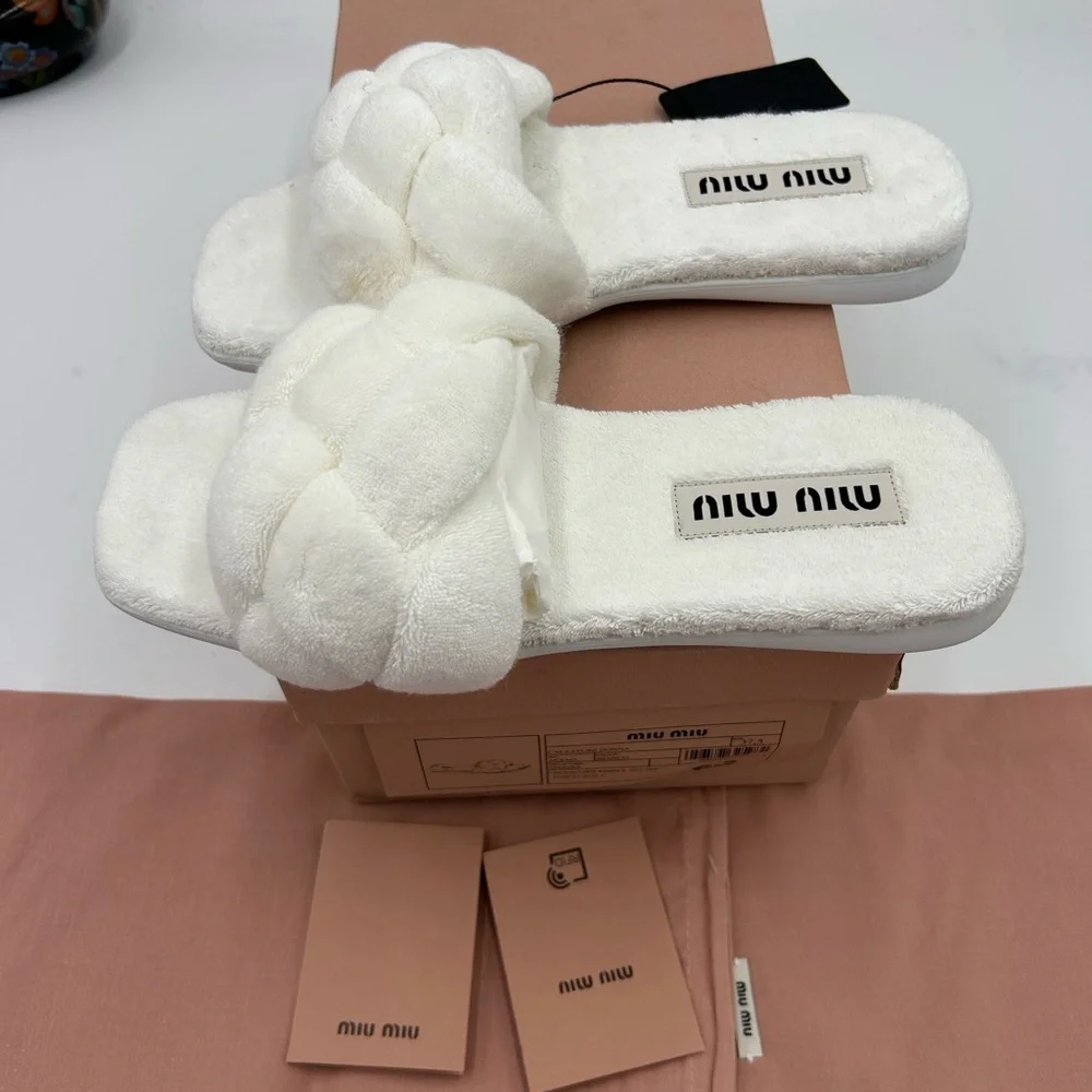 Women's Miu Miu Terry cloth slide sandals size 37.5 made in Italy - Picture 6 of 10